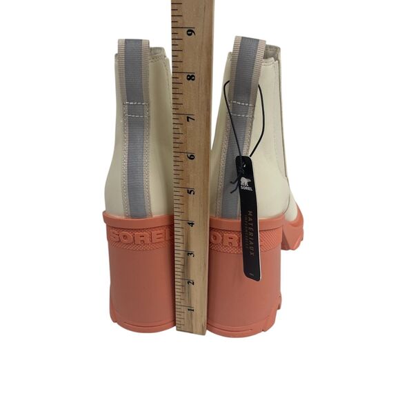Sorel Brex Chunky Heel Lug Sole Chelsea Boots Sz 10 Waterproof Ivory Orange - Picture 5 of 7